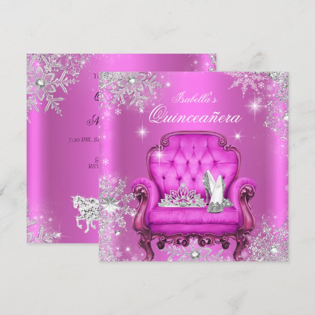 Magical Princess Quinceanera Pink Birthday Party Invitation (Front/Back)