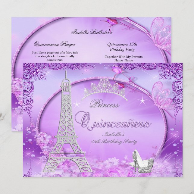Magical Princess Quinceanera Purple High Heels Invitation (Front/Back)