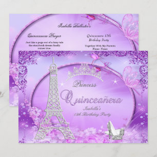 Magical Princess Quinceanera Purple High Heels Invitation