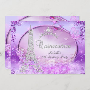 Magical Princess Quinceanera Purple Pink Tiara Invitation
