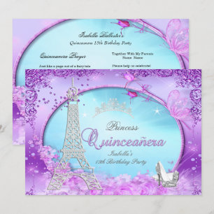Magical Princess Quinceanera Purple Teal Blue Invitation