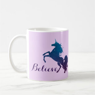 Magical Purple and Blue Rearing Unicorn Believe Coffee Mug