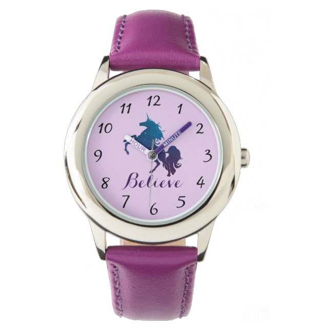 Magical Purple and Blue Rearing Unicorn | Believe Watch (Front)