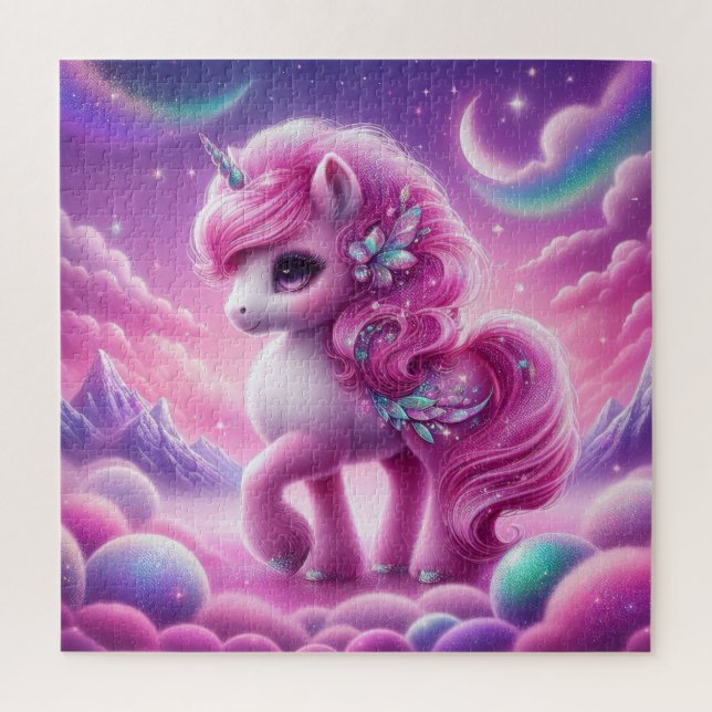 Magical purple and pink glitter bright unicorn jigsaw puzzle (Vertical)