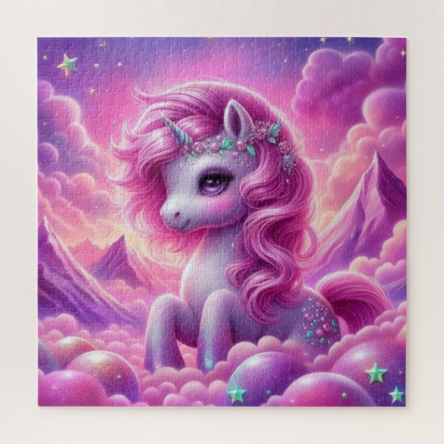 Magical purple and pink glitter bright unicorn jigsaw puzzle (Vertical)