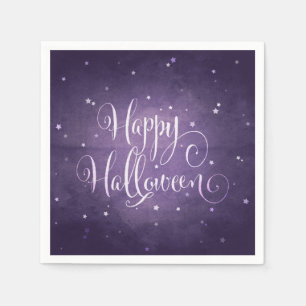 Magical Purple and White Stars Happy Halloween Napkin
