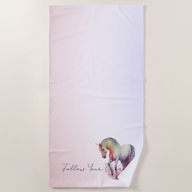 Magical Purple Blush Ombre Unicorn Beach Towel (Front)