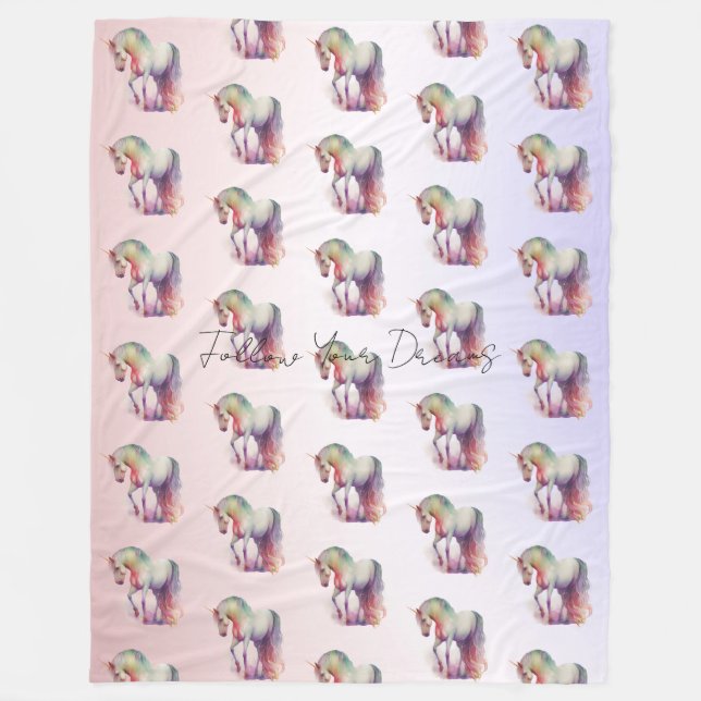 Magical Purple Blush Ombre Unicorn Fleece Blanket (Front)