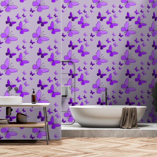 Magical Purple Butterfly Flutter Lavender Grey Wallpaper (Bathroom)