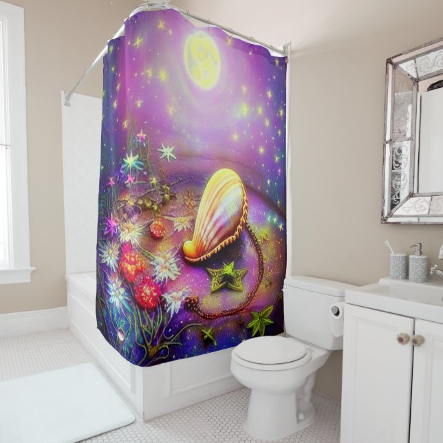 Magical purple conch shell shower curtain (In Situ)