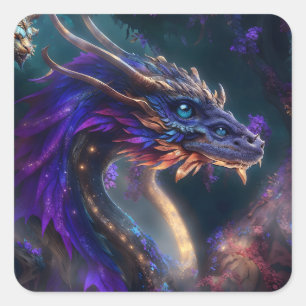 Magical purple dragon square sticker