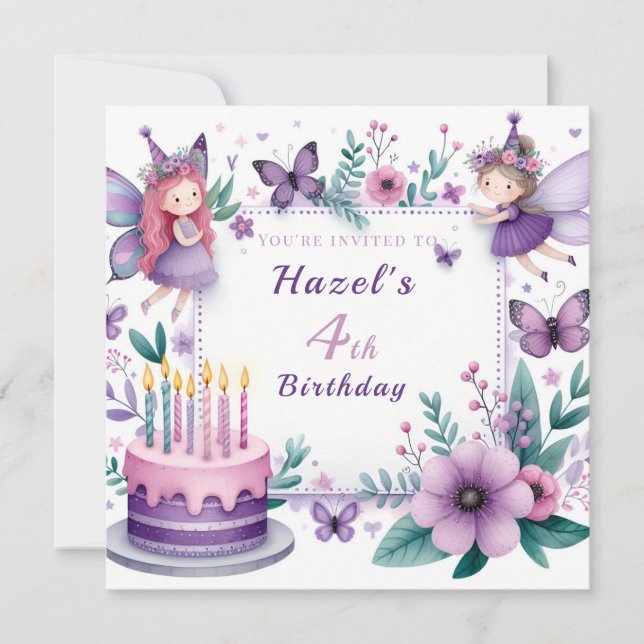 Magical Purple Fairy garden - Birthday  Invitation (Front)