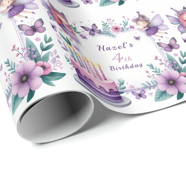 Magical Purple Fairy garden - Birthday  Wrapping Paper (Roll Corner)
