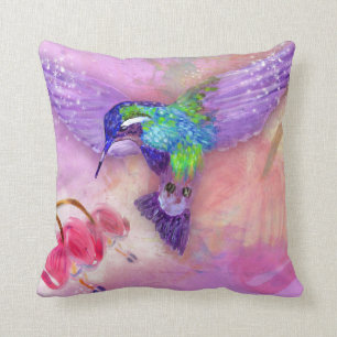 Magical purple hummingbird cushion