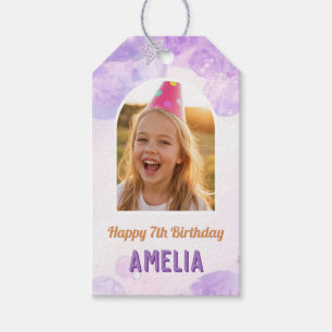 Magical Purple Photo Birthday Party Gift Tags