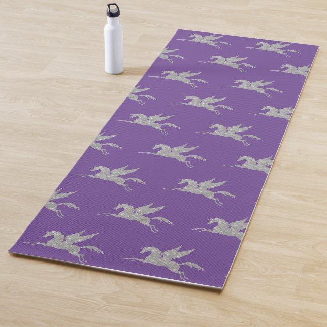 Magical Purple Silver Unicorn Pattern Yoga Mat (In Situ)