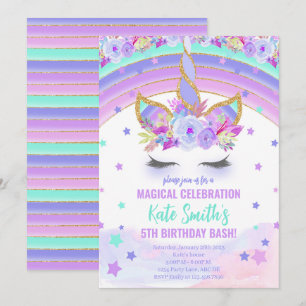 Magical Purple Unicorn Birthday Invitation