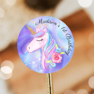 Magical Purple Unicorn Birthday Sticker