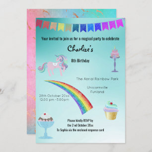 Magical Purple Unicorn Sweets Birthday Pastel Invitation