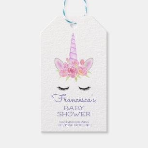 Magical Purple Unicorn with Eyelashes Baby Shower Gift Tags