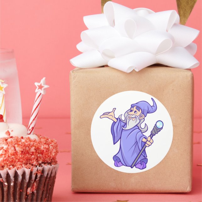 Magical purple wizard magician sorceress classic round sticker (Party)