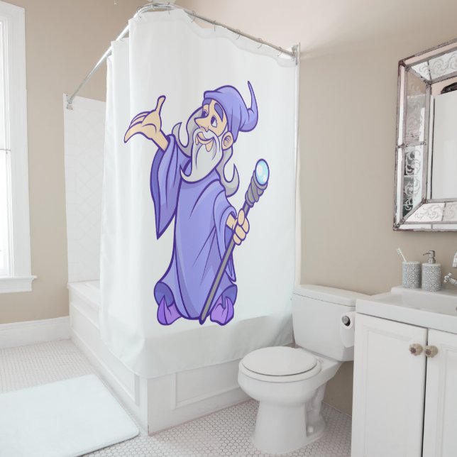 Magical purple wizard magician sorceress shower curtain (In Situ)