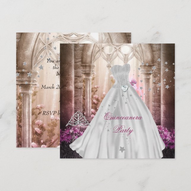 Magical Quinceanera 15th Pink Princess Party Invitation (Front/Back)