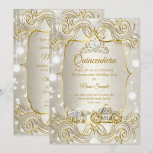Magical Quinceanera carriage gold Beige Silver Invitation