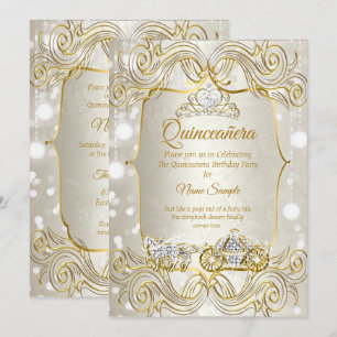 Magical Quinceanera carriage gold Beige Silver Invitation