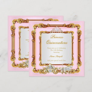 Magical Quinceanera Pink Gold Horse Carriage Invitation