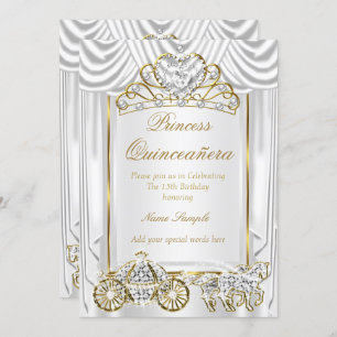 Magical Quinceanera White Gold Invitation