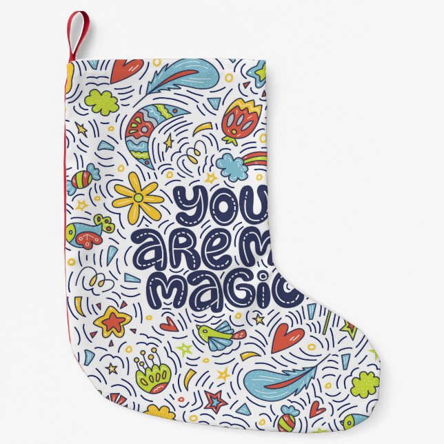 Magical Quote, Decorative Light Lettering. Small Christmas Stocking (Front)