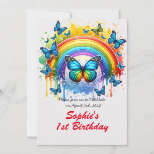 Magical Rainbow and butterflies - Birthday Party Invitation