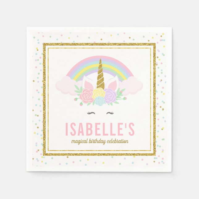 Magical Rainbow and Unicorn Napkins (Front)