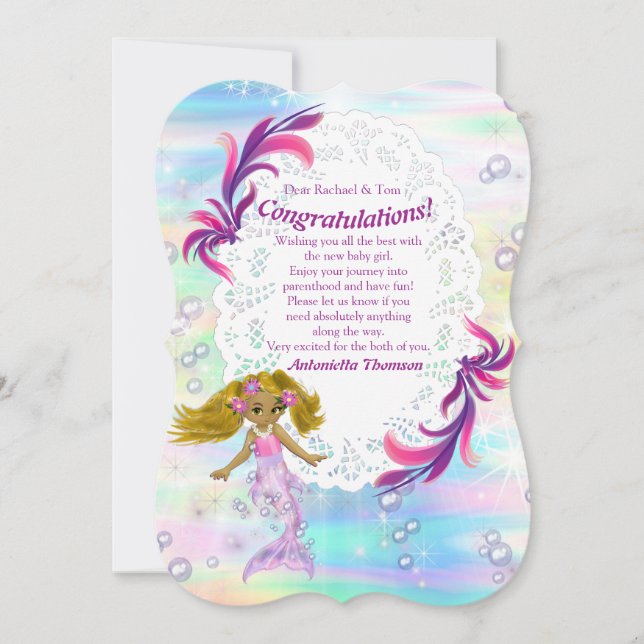 Magical Rainbow Baby Mermaids  Congrats card (Front)