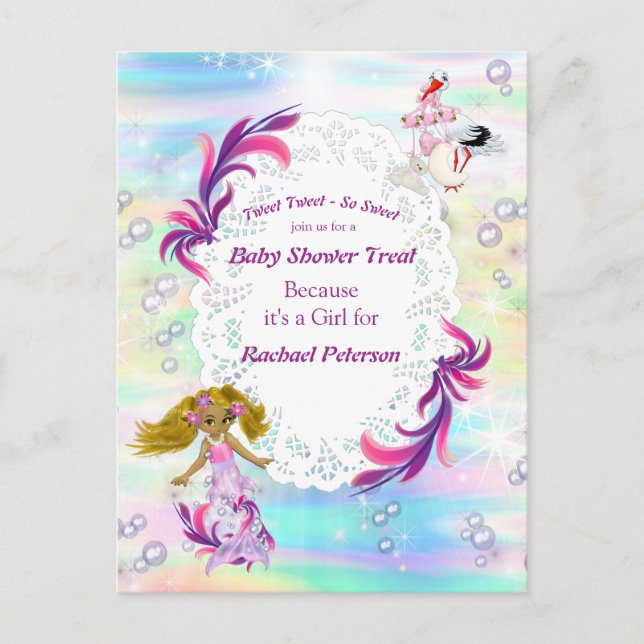 Magical Rainbow Baby Mermaids Party Shower Postcard (Front)