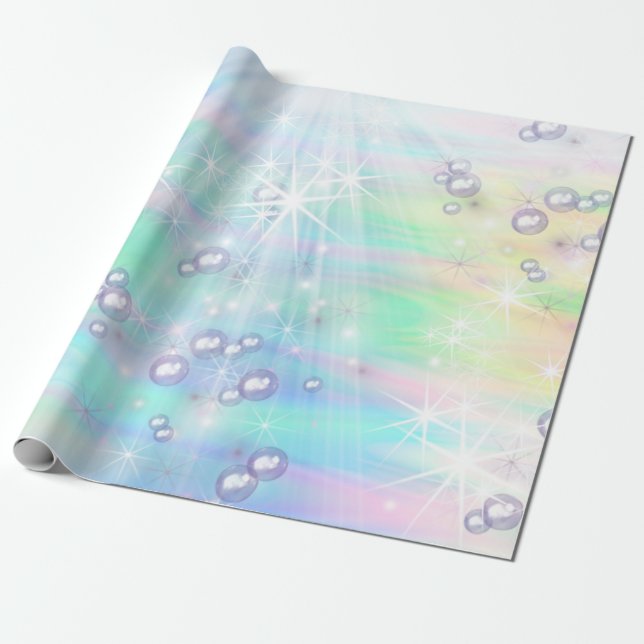Magical Rainbow Baby Mermaids Wrapping Paper (Unrolled)