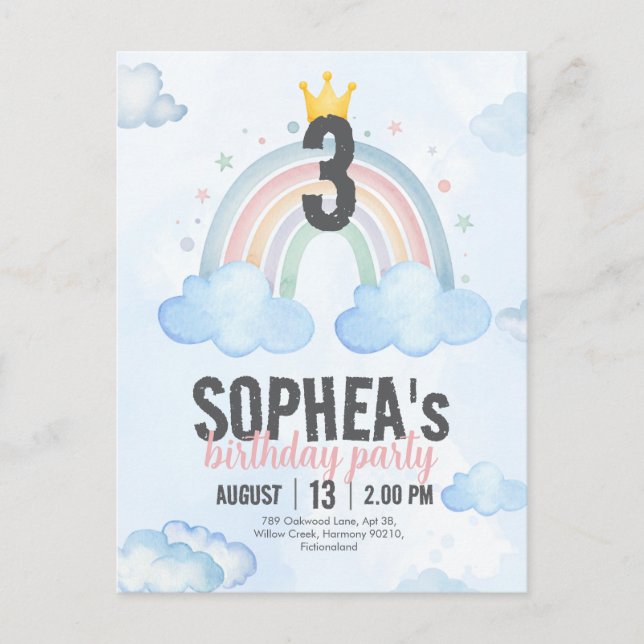 Magical Rainbow Birthday Invitation Postcard (Front)
