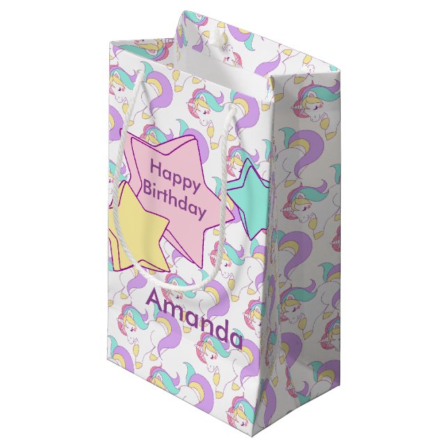 Magical Rainbow Birthday Unicorns party Small Gift Bag (Front Angled)