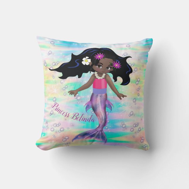 Magical Rainbow Bubbles & Baby Girl Mermaids Cushion (Front)