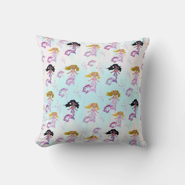 Magical Rainbow Bubbles & Baby Mermaids Cushion (Front)
