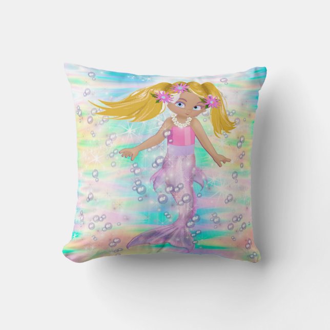 Magical Rainbow Bubbles & Baby Mermaids Cushion (Front)