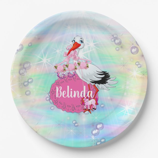 Magical Rainbow Bubbles, Unicorns Baby Shower Paper Plate (Front)