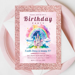 Magical Rainbow Castle 10th Birthday Invitation