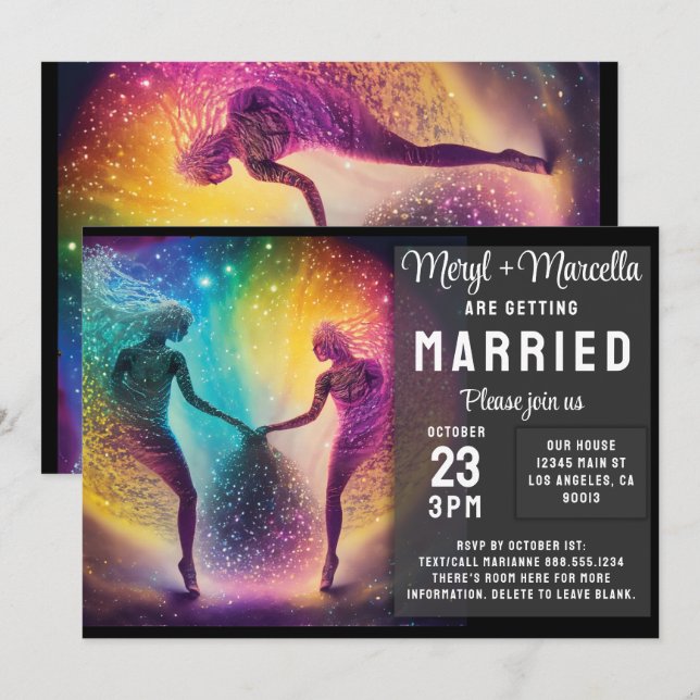 Magical Rainbow Cosmic Lovers Fantasy Wedding Invitation (Front/Back)