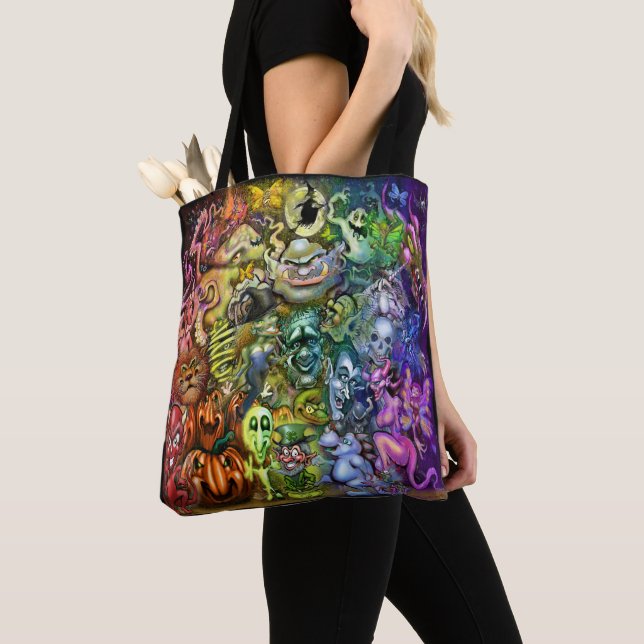 Magical Rainbow Creatures Curtain Tote Bag (Close Up)