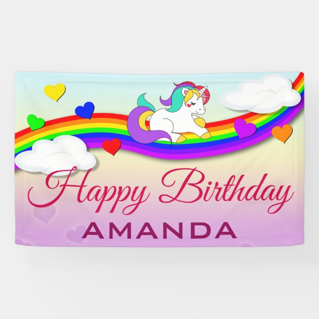 Magical Rainbow Cute Unicorn Birthday Party Banner (Horizontal)