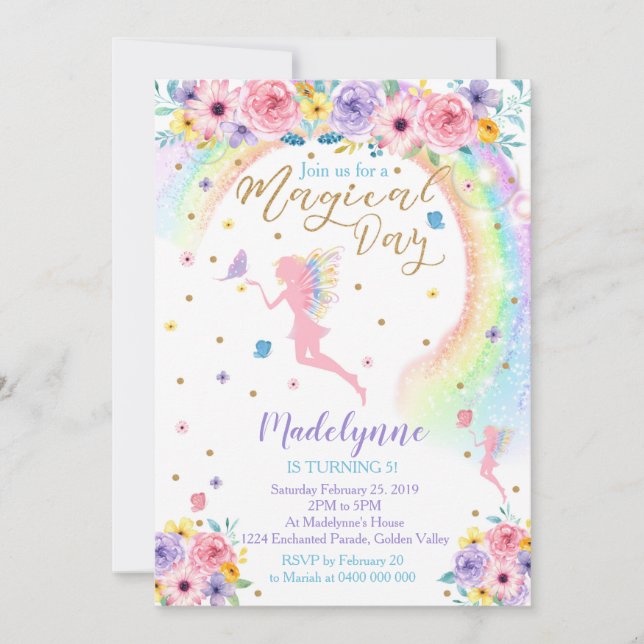 Magical Rainbow Fairy Party Invitation (Front)