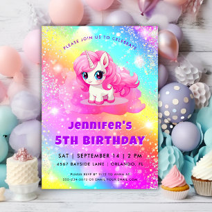 Magical Rainbow Glitter Unicorn Birthday Party Invitation
