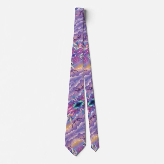 Magical Rainbow Glitter White Unicorn Sparkles Tie (Front)